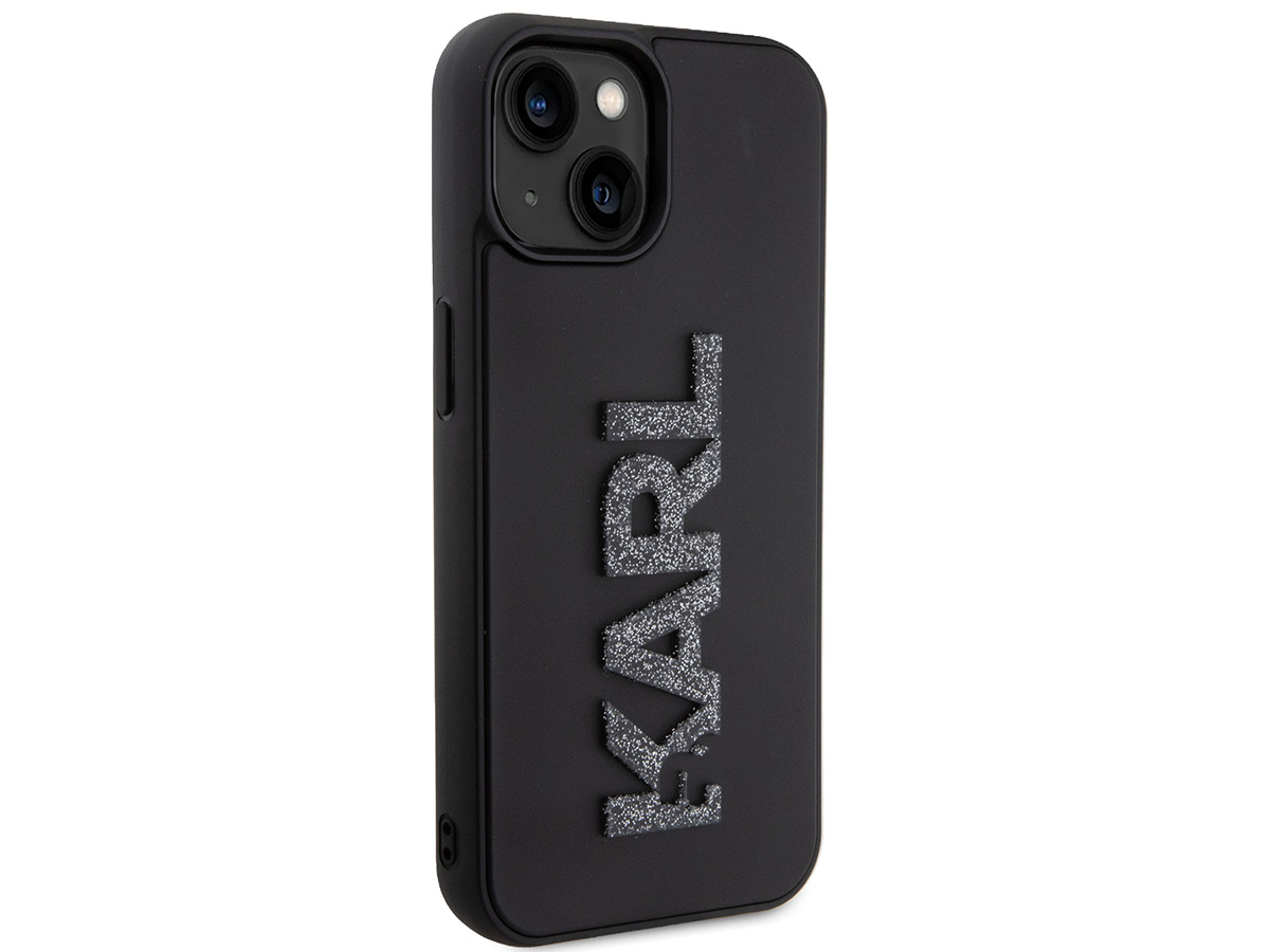 Karl Lagerfeld 3D Glitter Logo Case Zwart - iPhone 15 hoesje