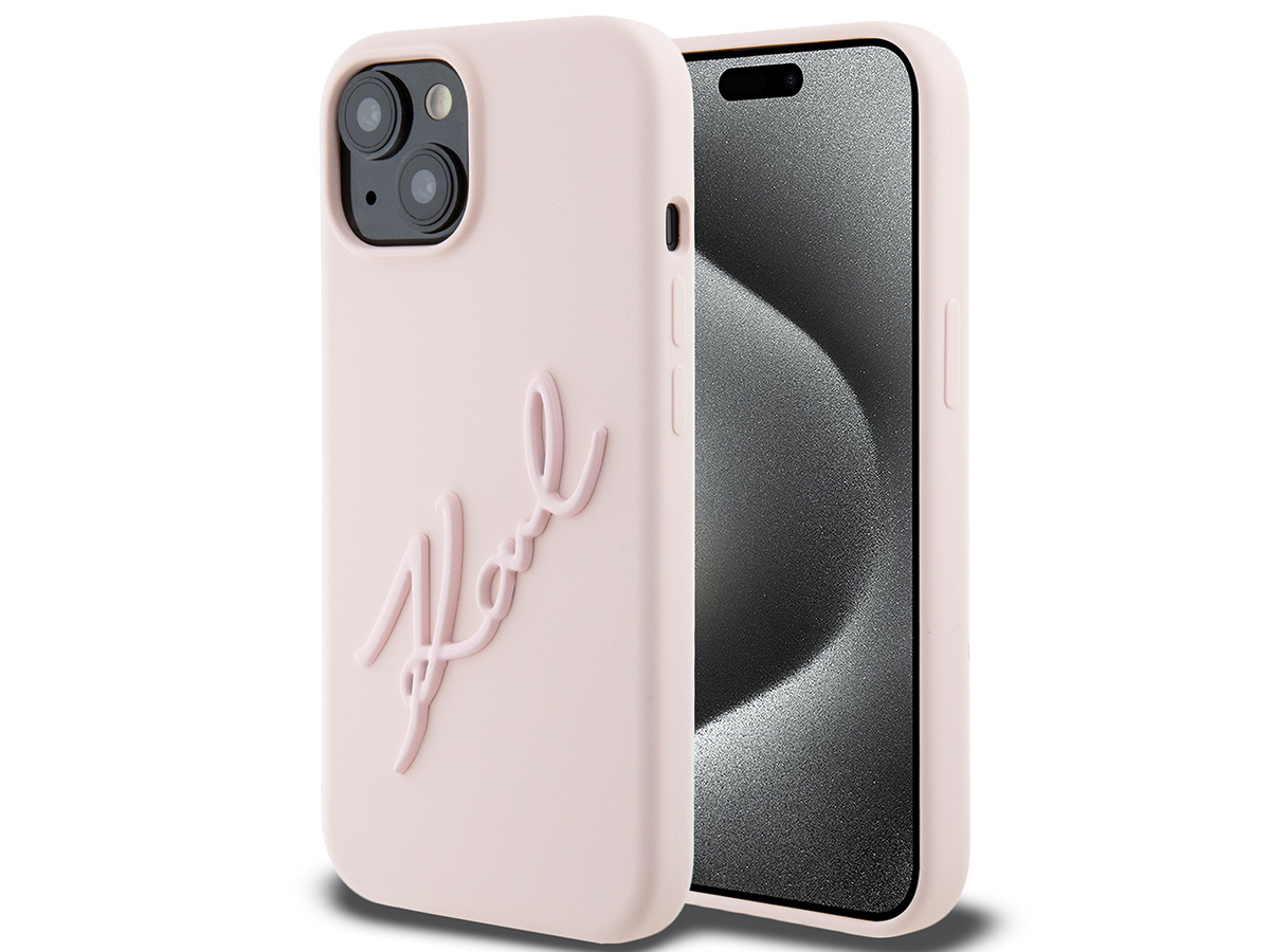 Karl Lagerfeld Metal Signature Case Roze - iPhone 15/14/13 hoesje