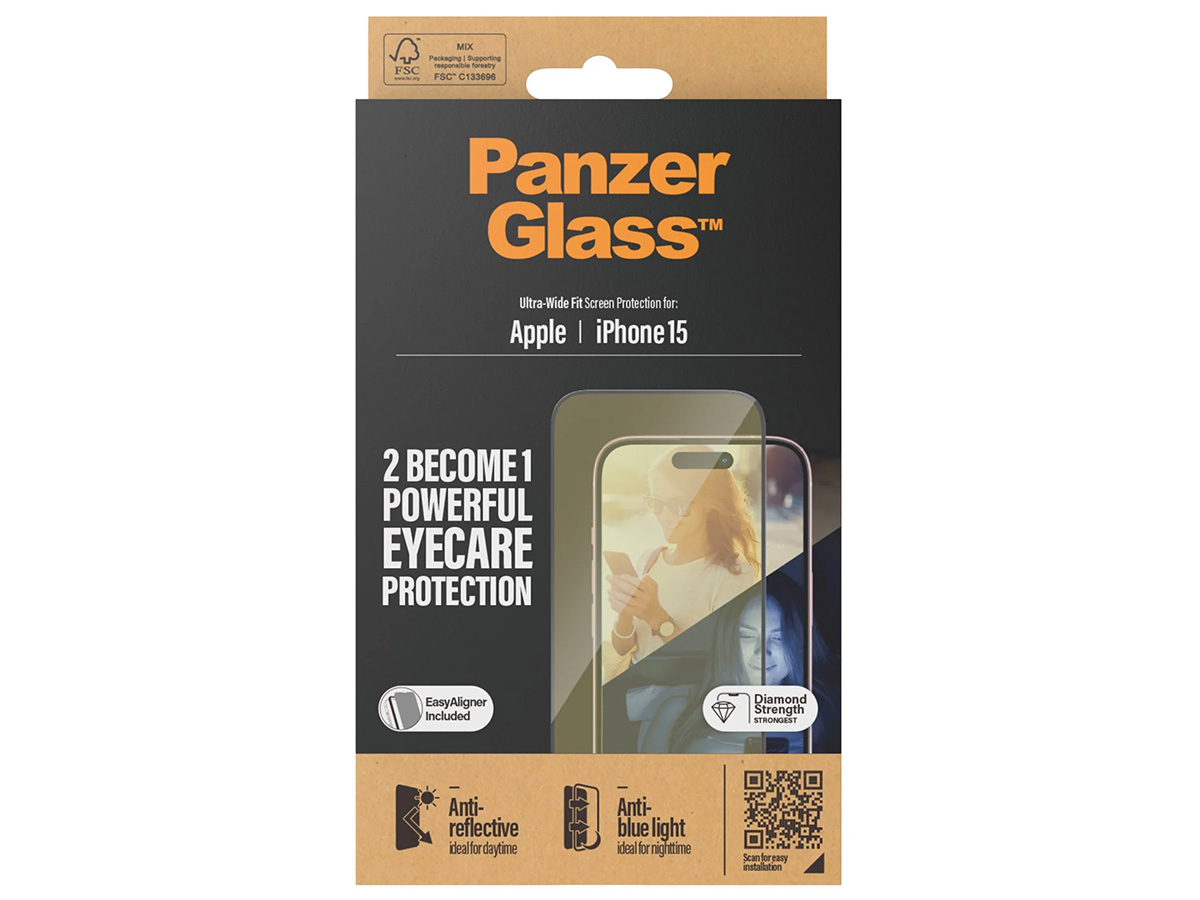 PanzerGlass iPhone 15 Anti-Blue/Anti Reflective - Wide Fit met EasyAligner