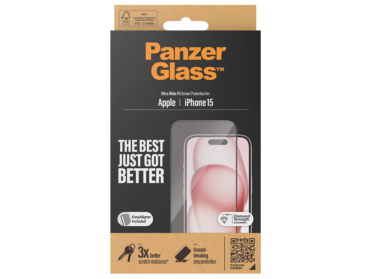 PanzerGlass iPhone 15 Super+ Glass - Wide Fit met EasyAligner