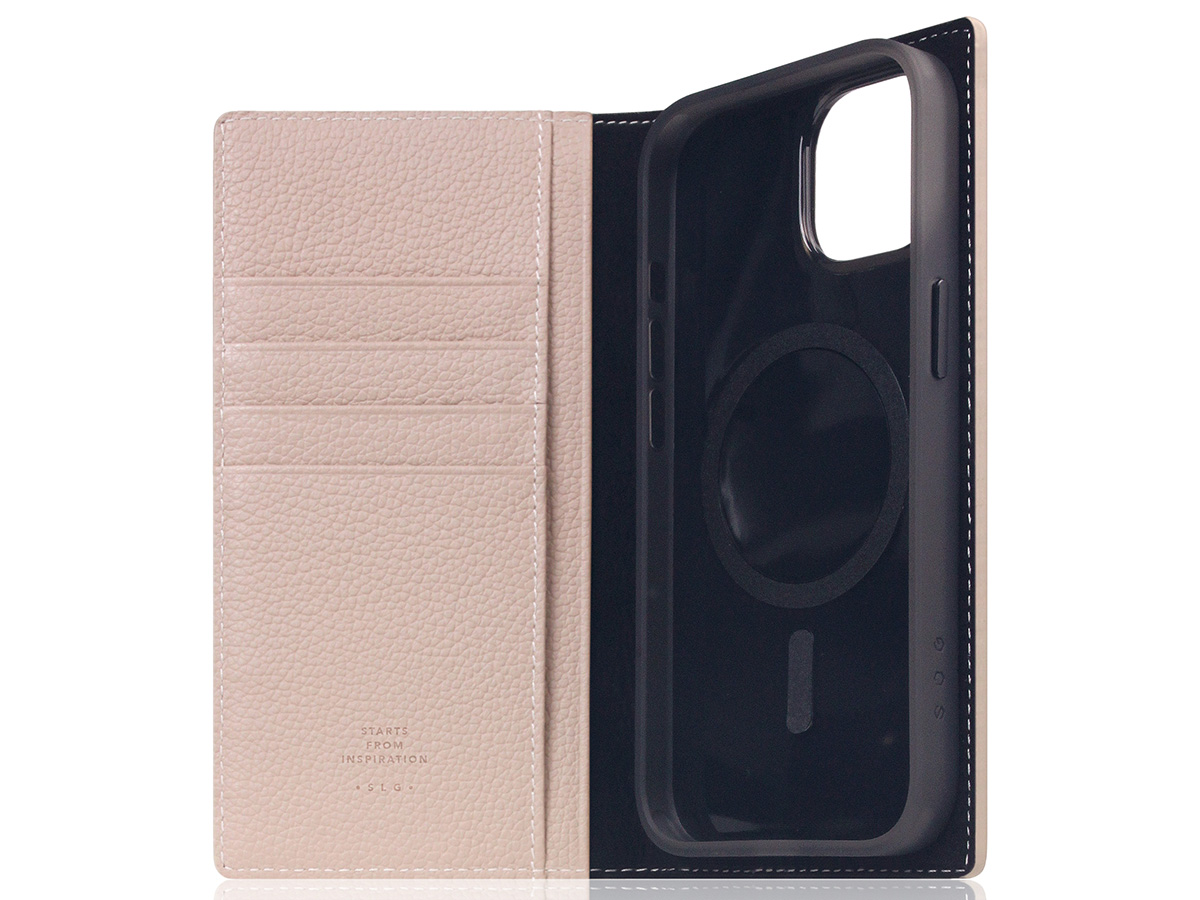 SLG Design D8 2in1 Leather Folio Light Cream - iPhone 15 hoesje