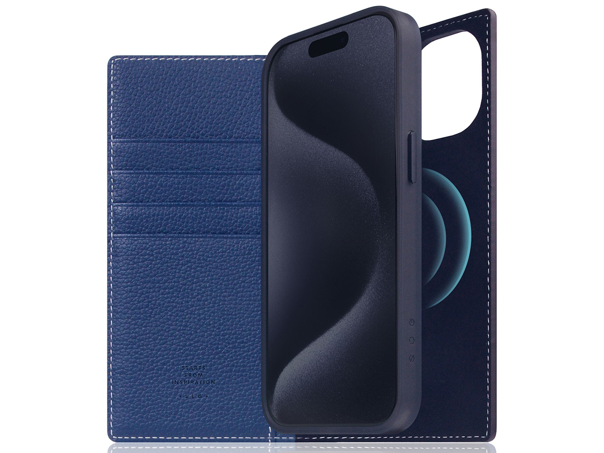 SLG Design D8 2in1 Leather Folio Navy Blue - iPhone 15 hoesje