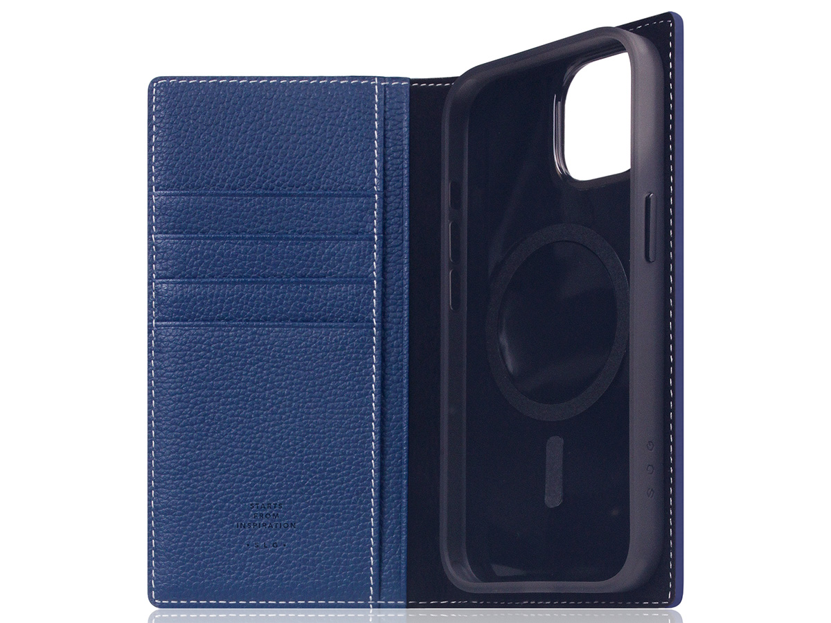 SLG Design D8 2in1 Leather Folio Navy Blue - iPhone 15 hoesje