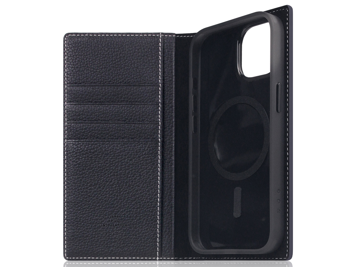 SLG Design D8 2in1 Leather Folio Black Blue - iPhone 15 hoesje