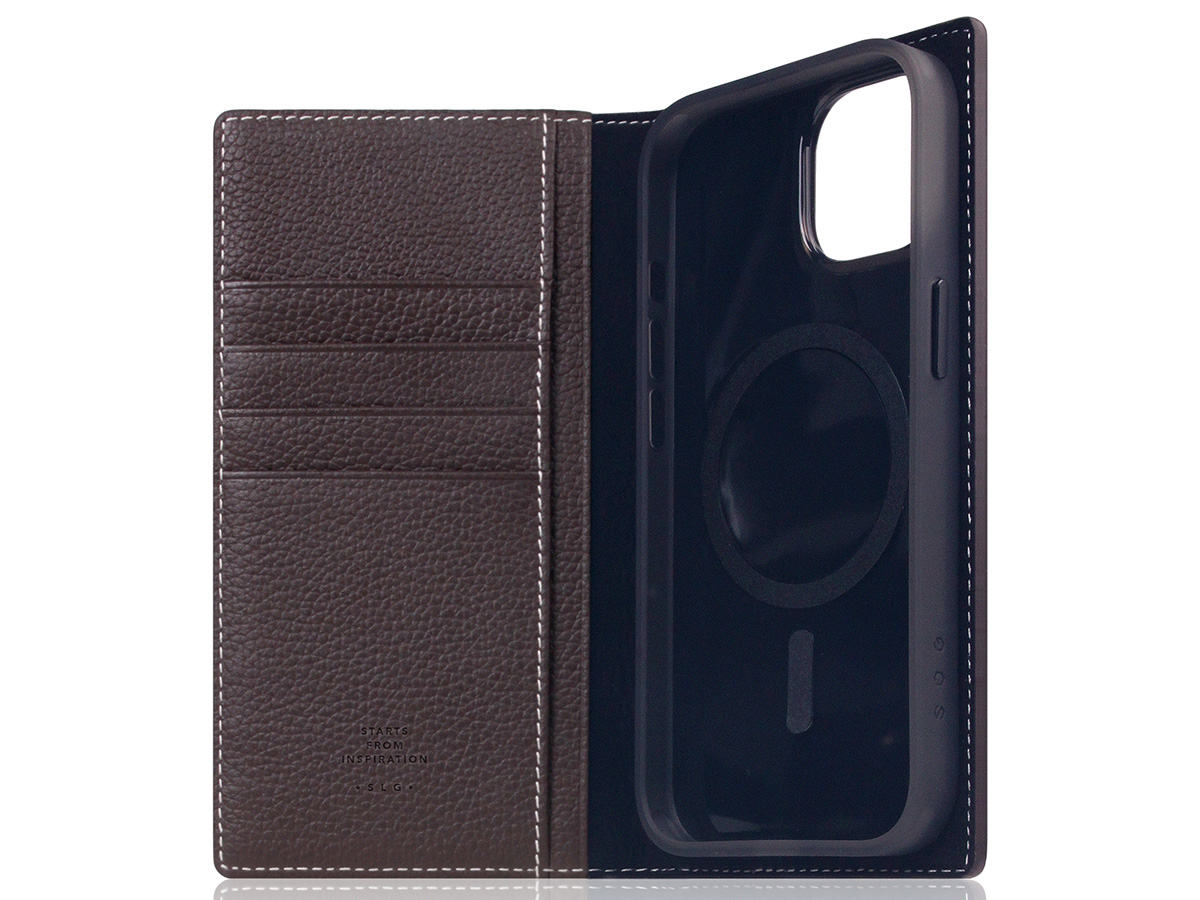 SLG Design D8 2in1 Leather Folio Brown Cream - iPhone 15 hoesje