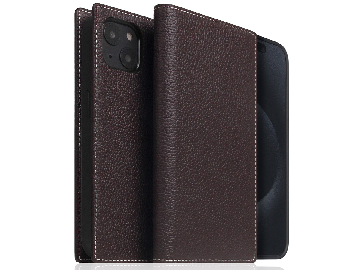 SLG Design D8 2in1 Leather Folio Brown Cream - iPhone 15 hoesje