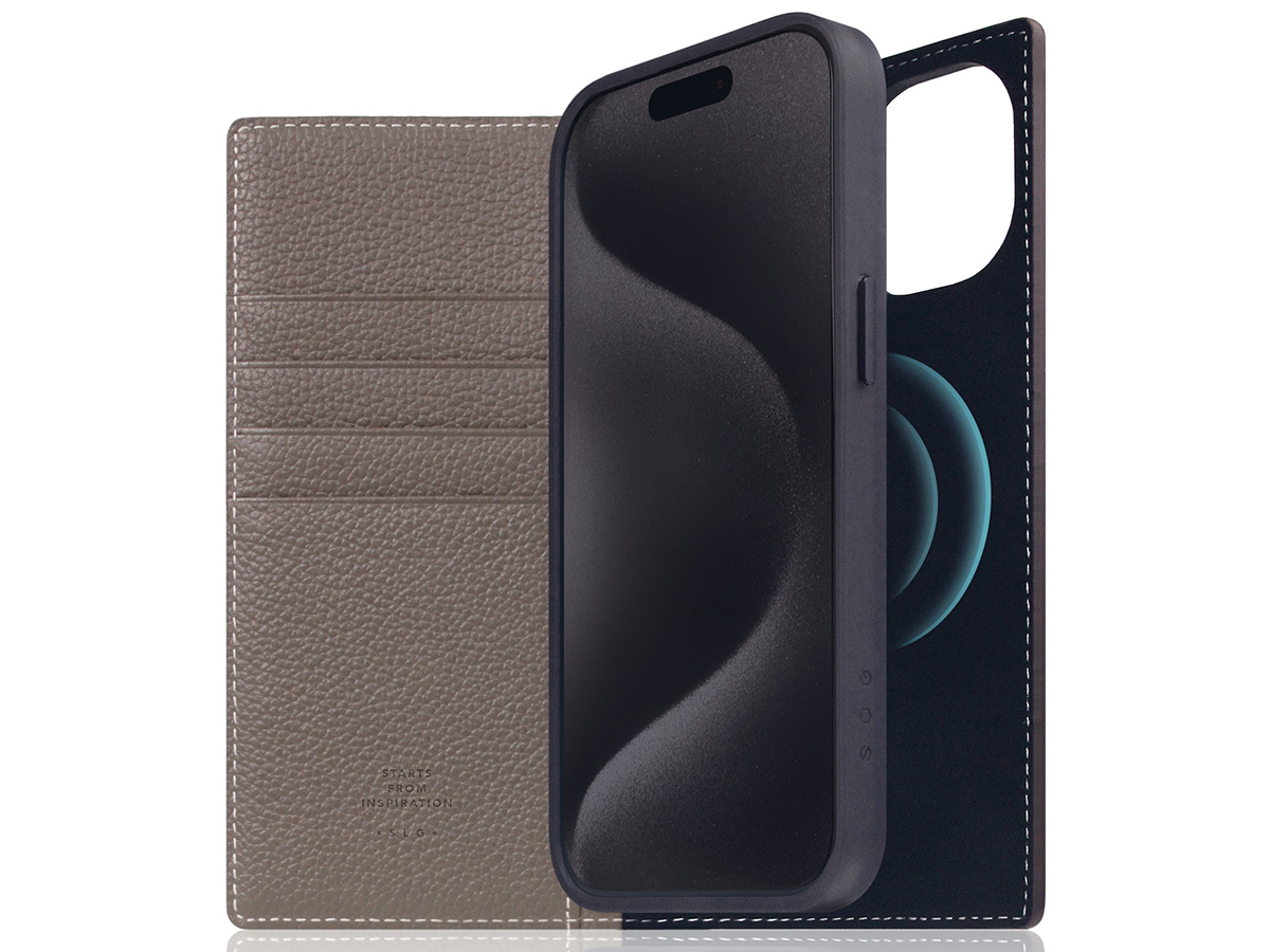 SLG Design D8 2in1 Leather Folio Etoff Cream - iPhone 15 hoesje