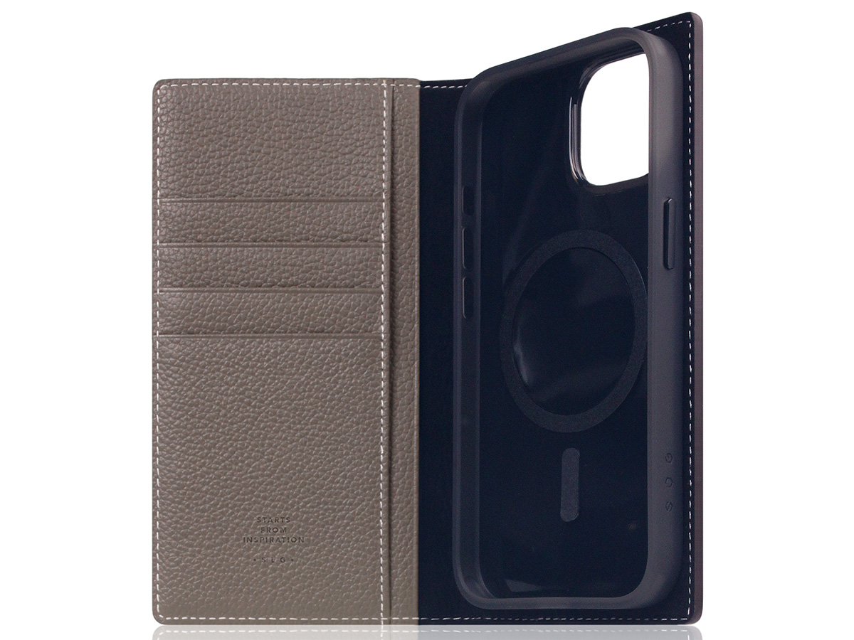 SLG Design D8 2in1 Leather Folio Etoff Cream - iPhone 15 hoesje