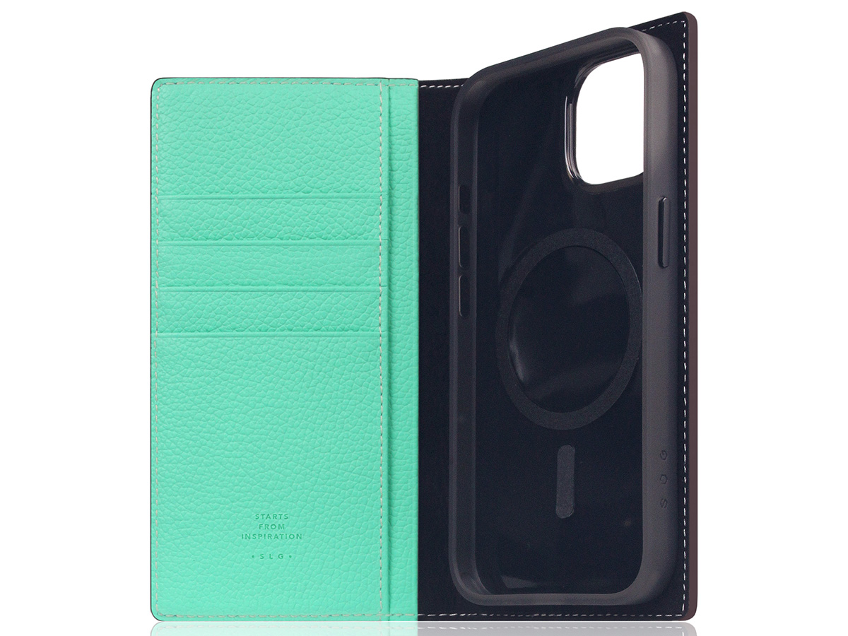 SLG Design D8 2in1 Leather Folio Teal - iPhone 15 hoesje