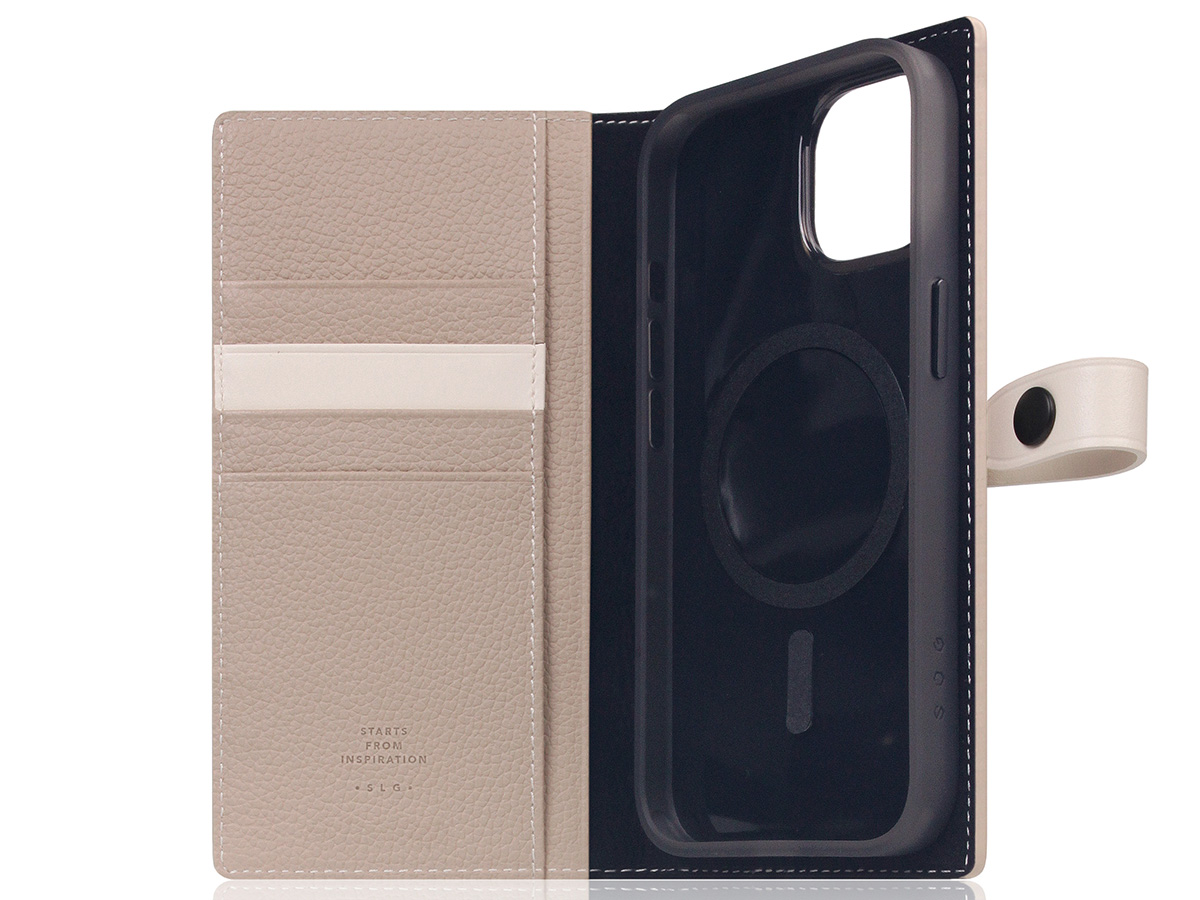 SLG Design D8 Edition 2in1 Leather Folio Light Cream - iPhone 15 hoesje