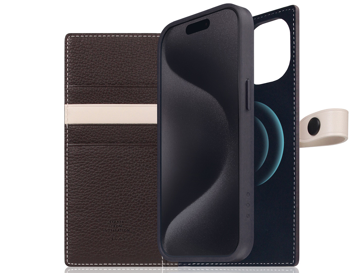 SLG Design D8 Edition 2in1 Leather Folio Brown Cream - iPhone 15 hoesje