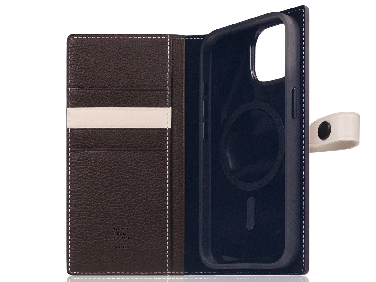 SLG Design D8 Edition 2in1 Leather Folio Brown Cream - iPhone 15 hoesje