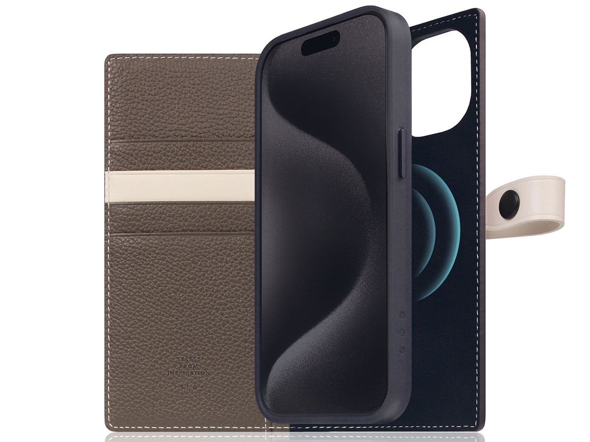 SLG Design D8 Edition 2in1 Leather Folio Etoff Cream - iPhone 15 hoesje