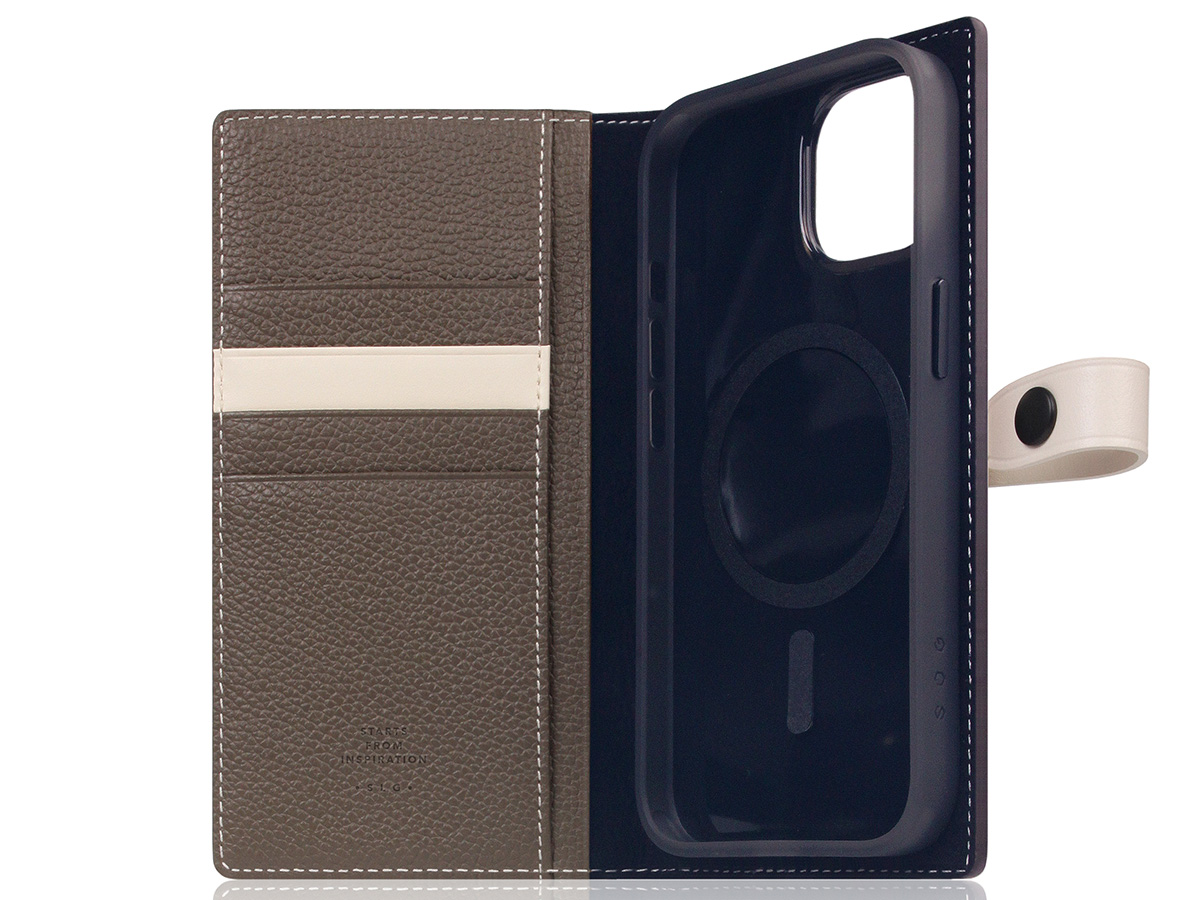 SLG Design D8 Edition 2in1 Leather Folio Etoff Cream - iPhone 15 hoesje