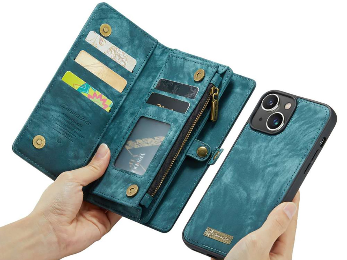 CaseMe 2in1 Wallet Case met Ritsvak Blauw - iPhone 15 Plus Hoesje