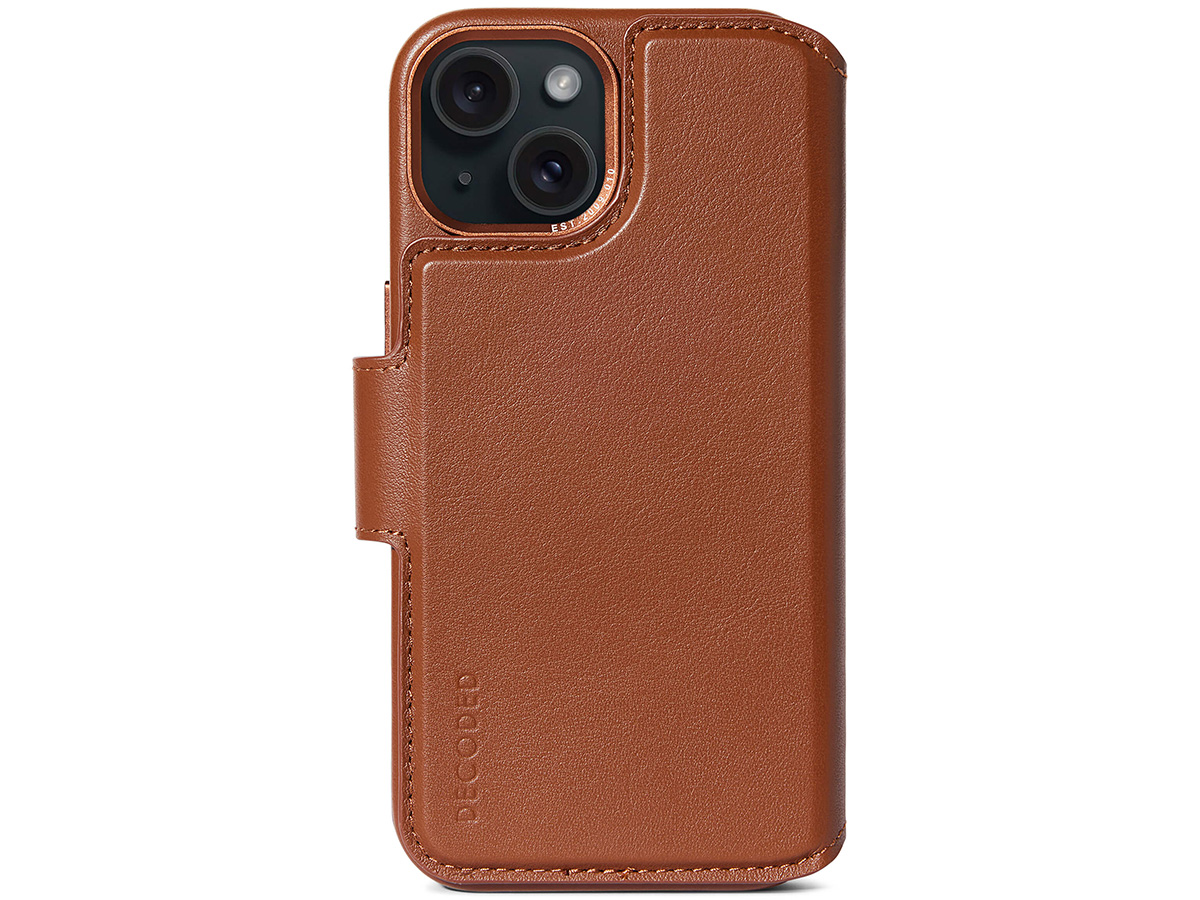 Decoded Leather Detachable Wallet Case Tan - iPhone 15 Plus hoesje