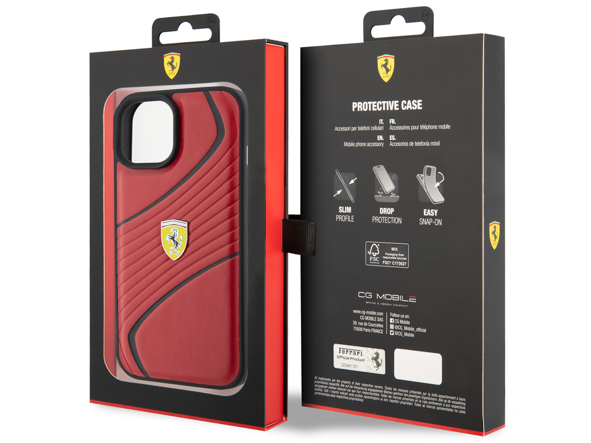 Ferrari Twist PU Leather Case Rood - iPhone 15 Plus Hoesje