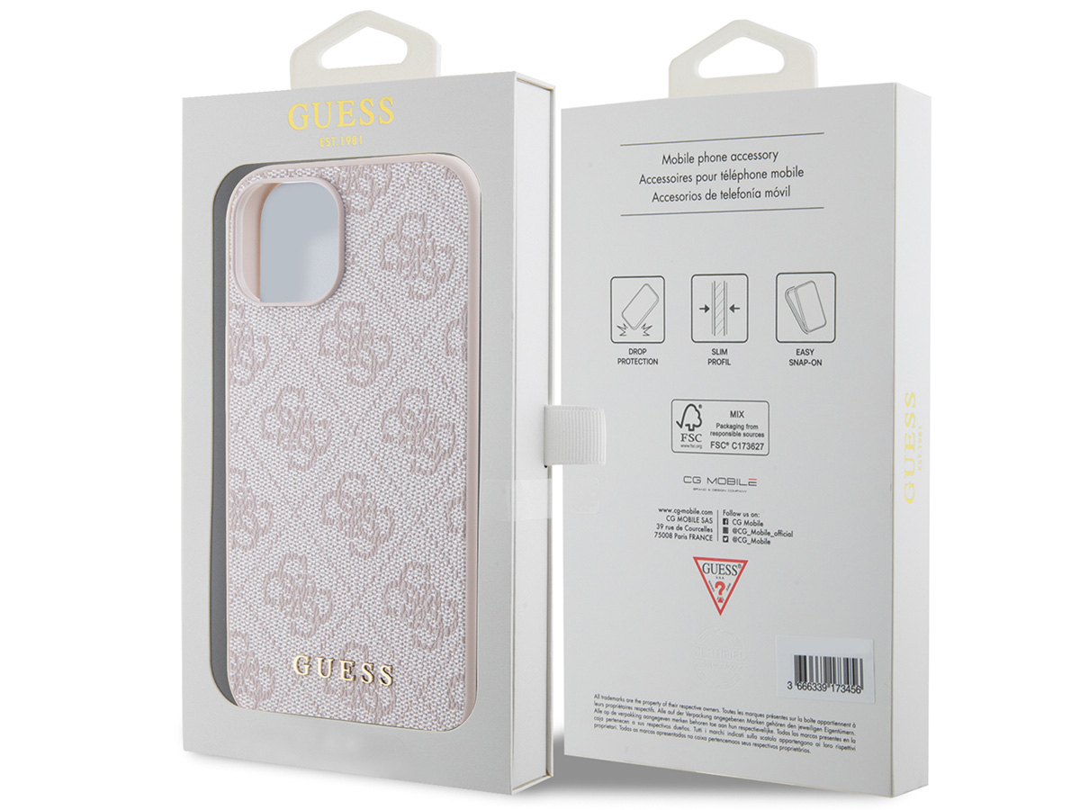 Guess 4G Monogram Case Roze - iPhone 15 Plus hoesje