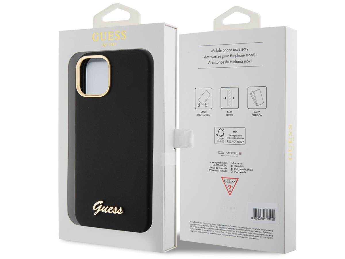 Guess Script Silicone Hard Case Zwart - iPhone 14 Plus/15 Plus hoesje