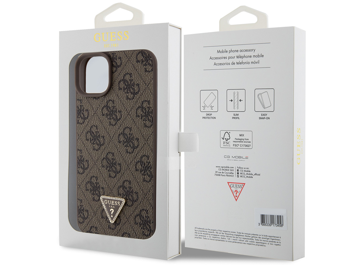 Guess Strass Triangle Monogram Case Bruin - iPhone 14 Plus/15 Plus hoesje