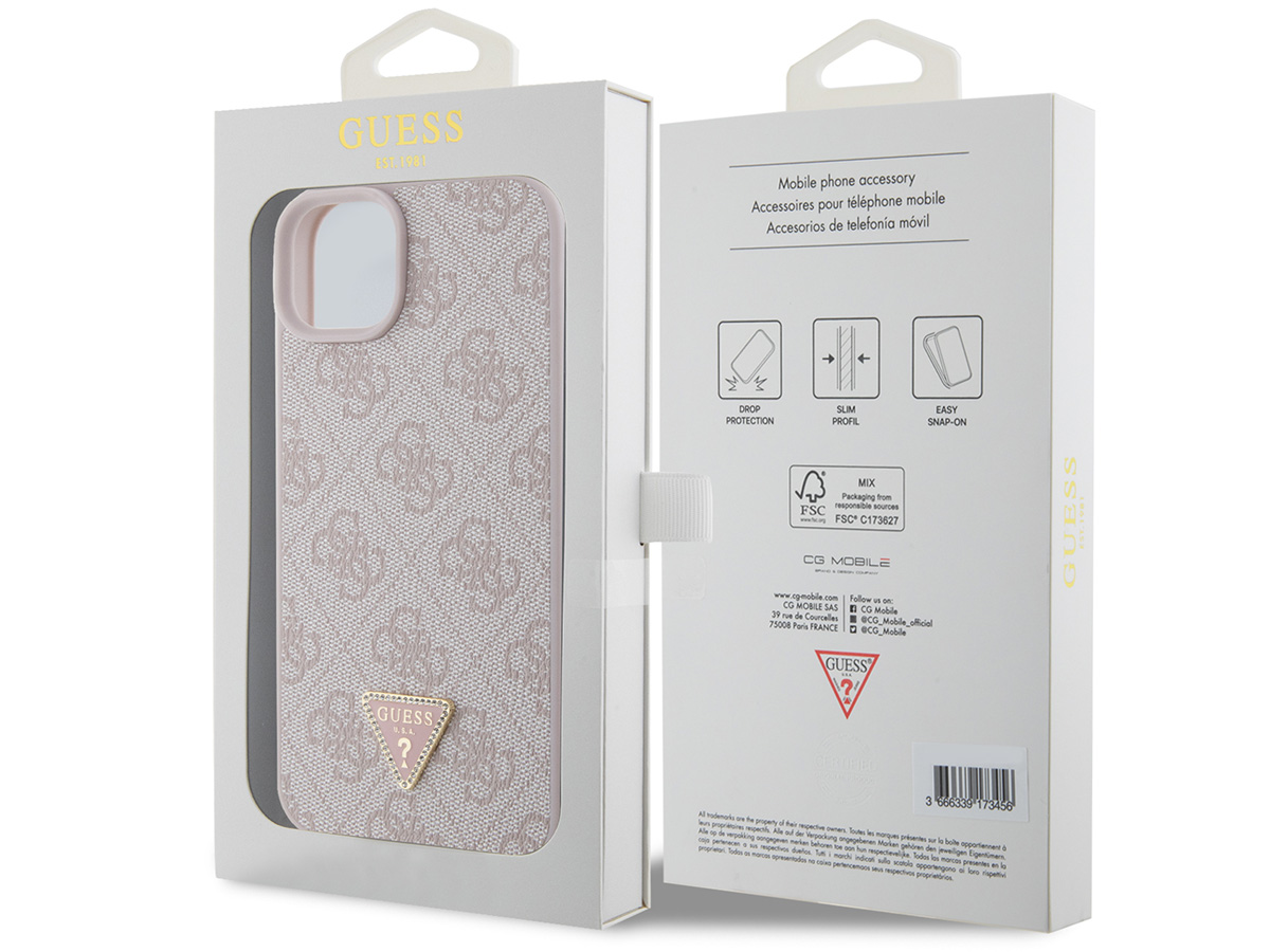 Guess Strass Triangle Monogram Case Roze - iPhone 14 Plus/15 Plus hoesje