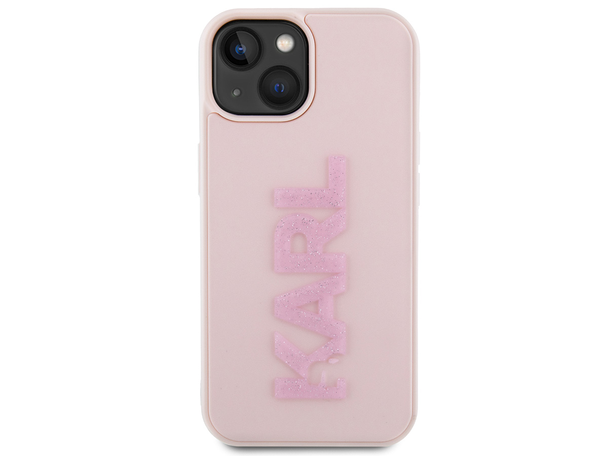 Karl Lagerfeld 3D Glitter Logo Case Roze - iPhone 15 Plus hoesje