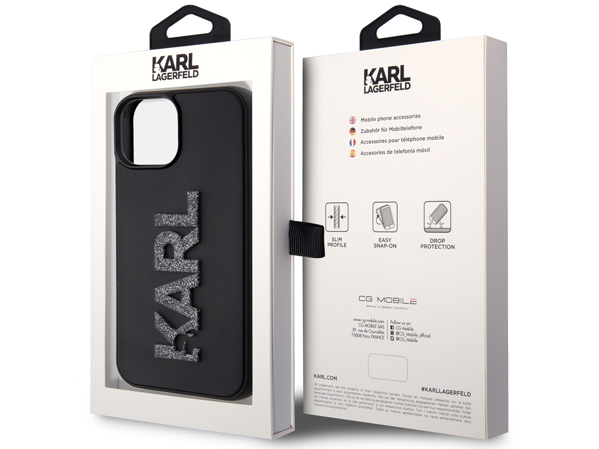 Karl Lagerfeld 3D Glitter Logo Case Zwart - iPhone 15 Plus hoesje