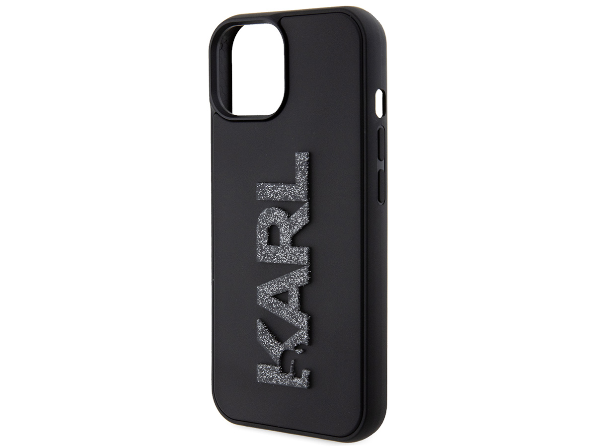 Karl Lagerfeld 3D Glitter Logo Case Zwart - iPhone 15 Plus hoesje