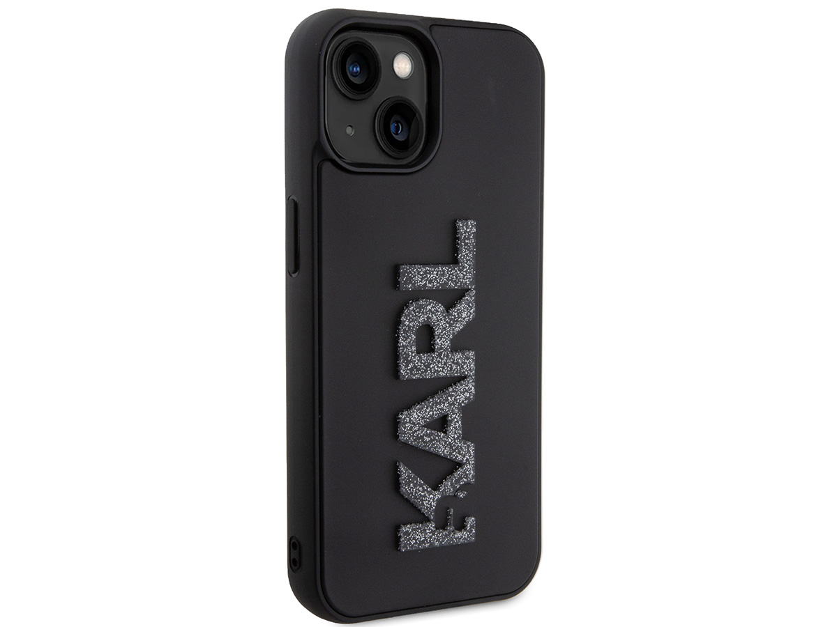 Karl Lagerfeld 3D Glitter Logo Case Zwart - iPhone 15 Plus hoesje