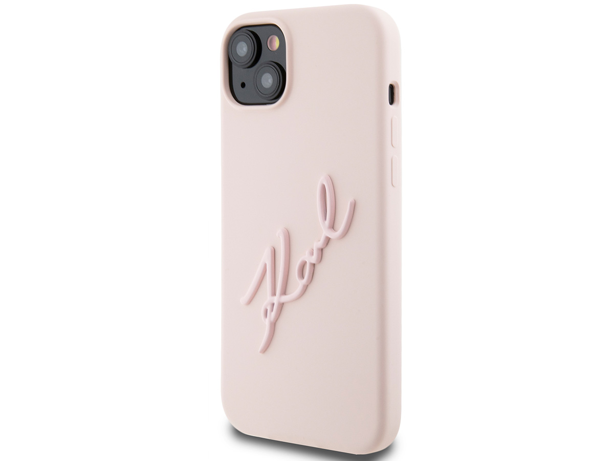 Karl Lagerfeld Metal Signature Case Roze - iPhone 14 Plus/15 Plus hoesje