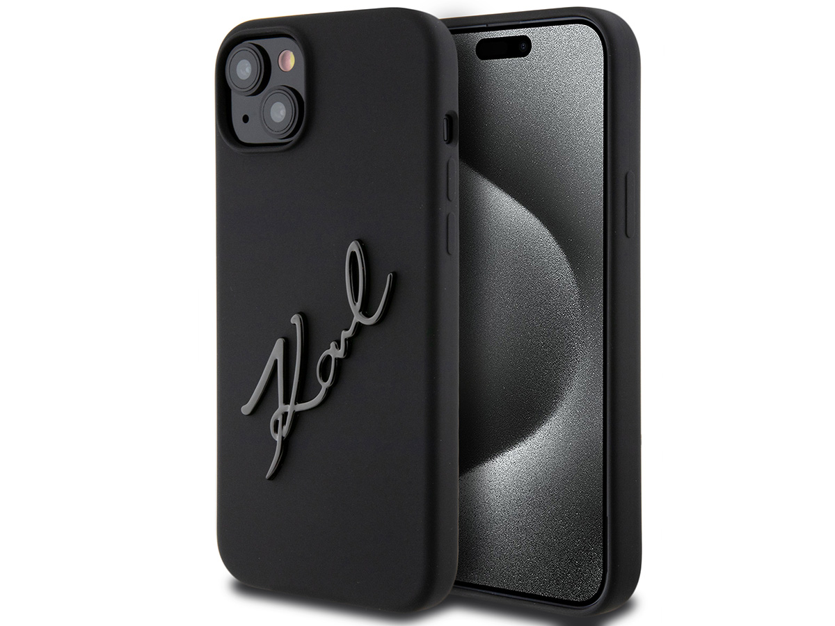 Karl Lagerfeld Metal Signature Case Zwart - iPhone 14 Plus/15 Plus hoesje