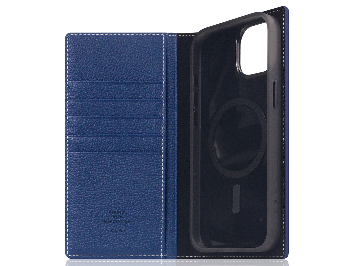 SLG Design D8 2in1 Leather Folio Navy Blue - iPhone 15 Plus hoesje