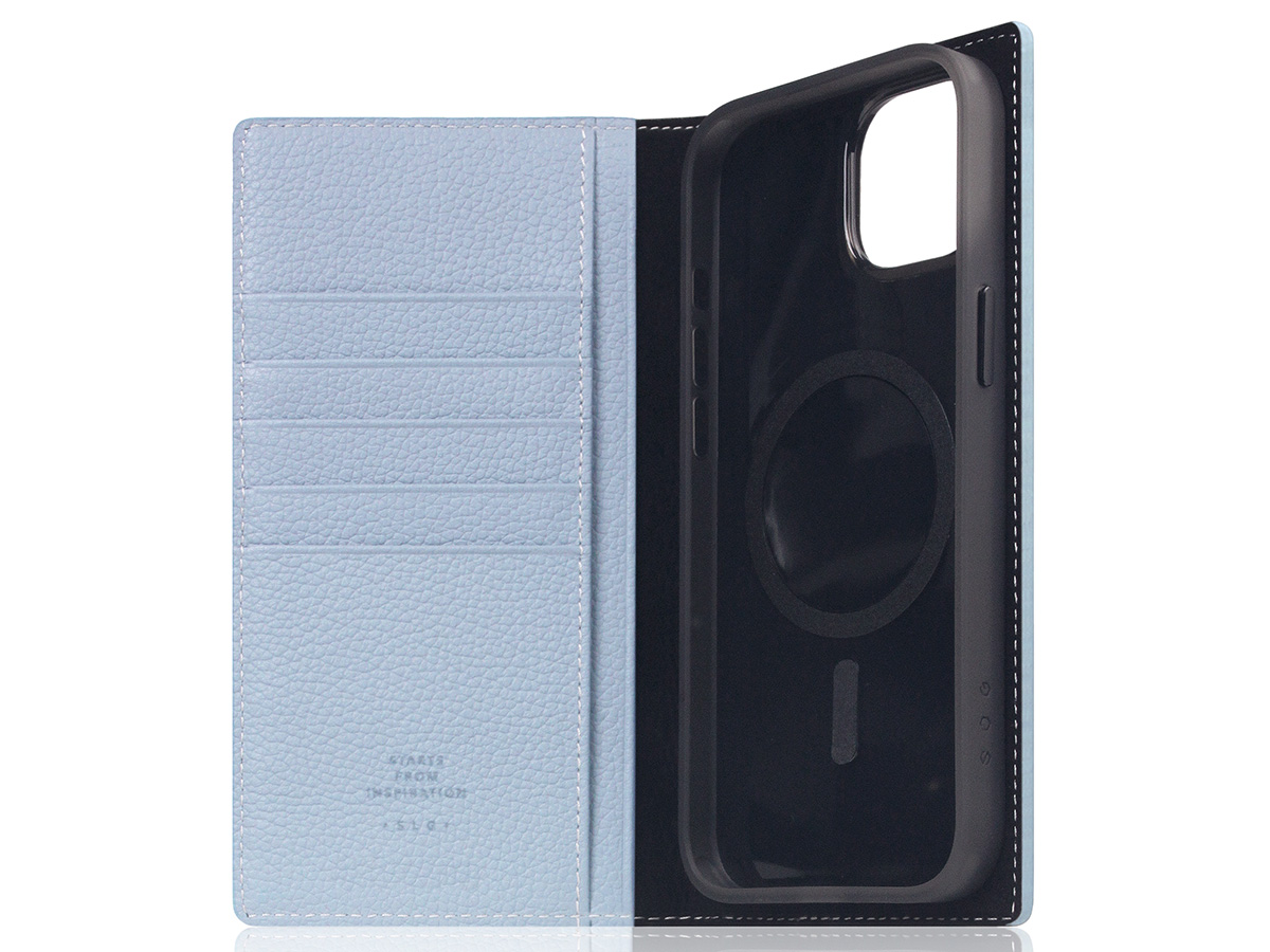 SLG Design D8 2in1 Leather Folio Powder Blue - iPhone 15 Plus hoesje