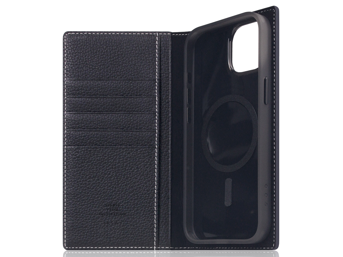 SLG Design D8 2in1 Leather Folio Black Blue - iPhone 15 Plus hoesje