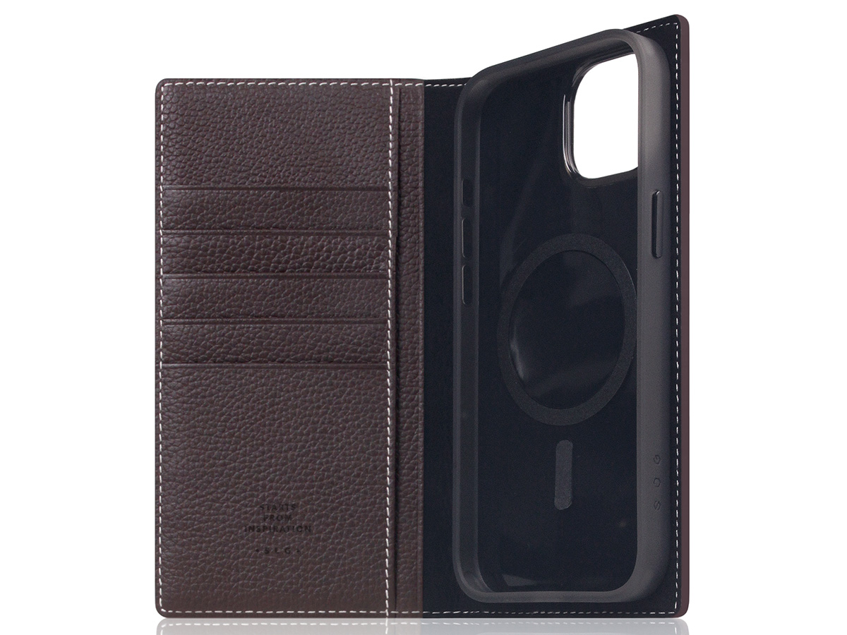 SLG Design D8 2in1 Leather Folio Brown Cream - iPhone 15 Plus hoesje