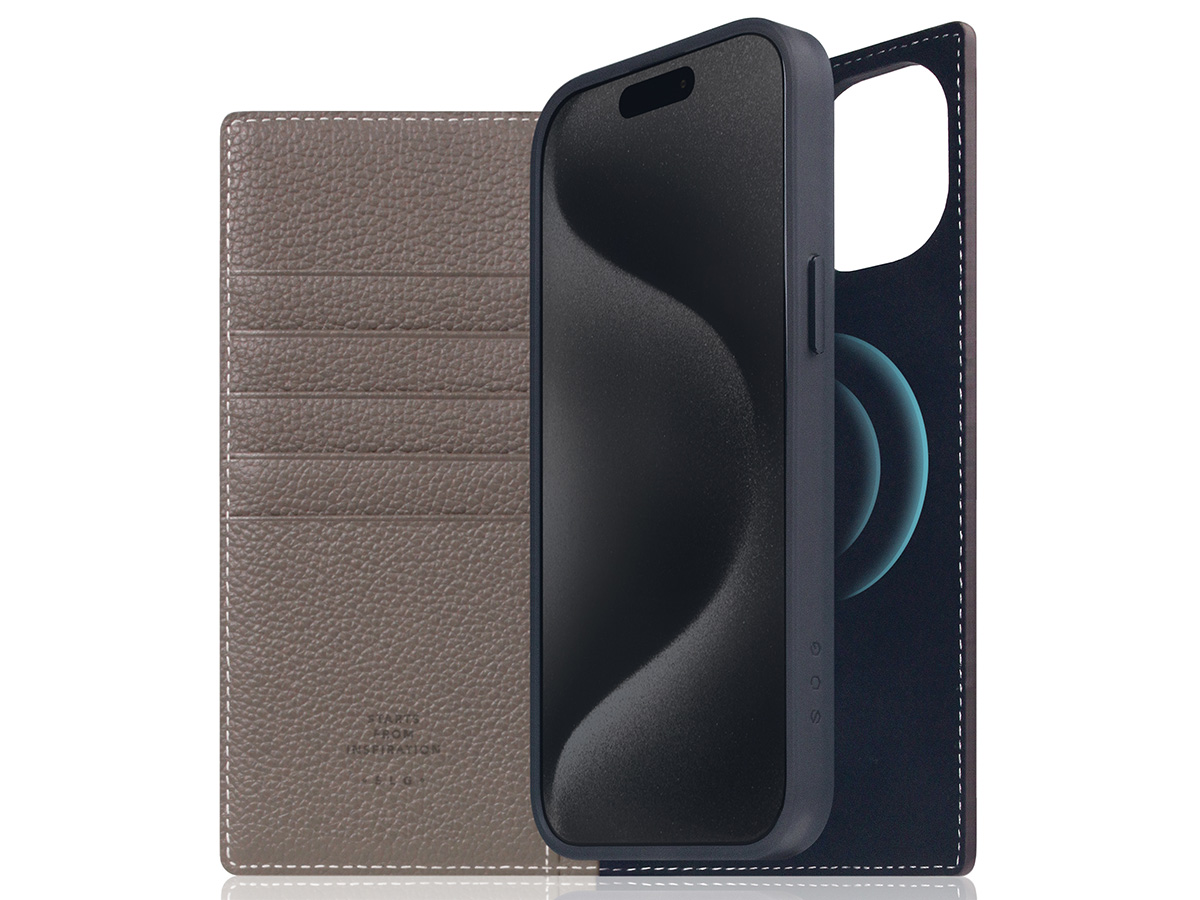 SLG Design D8 2in1 Leather Folio Etoff Cream - iPhone 15 Plus hoesje