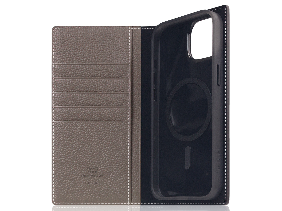 SLG Design D8 2in1 Leather Folio Etoff Cream - iPhone 15 Plus hoesje