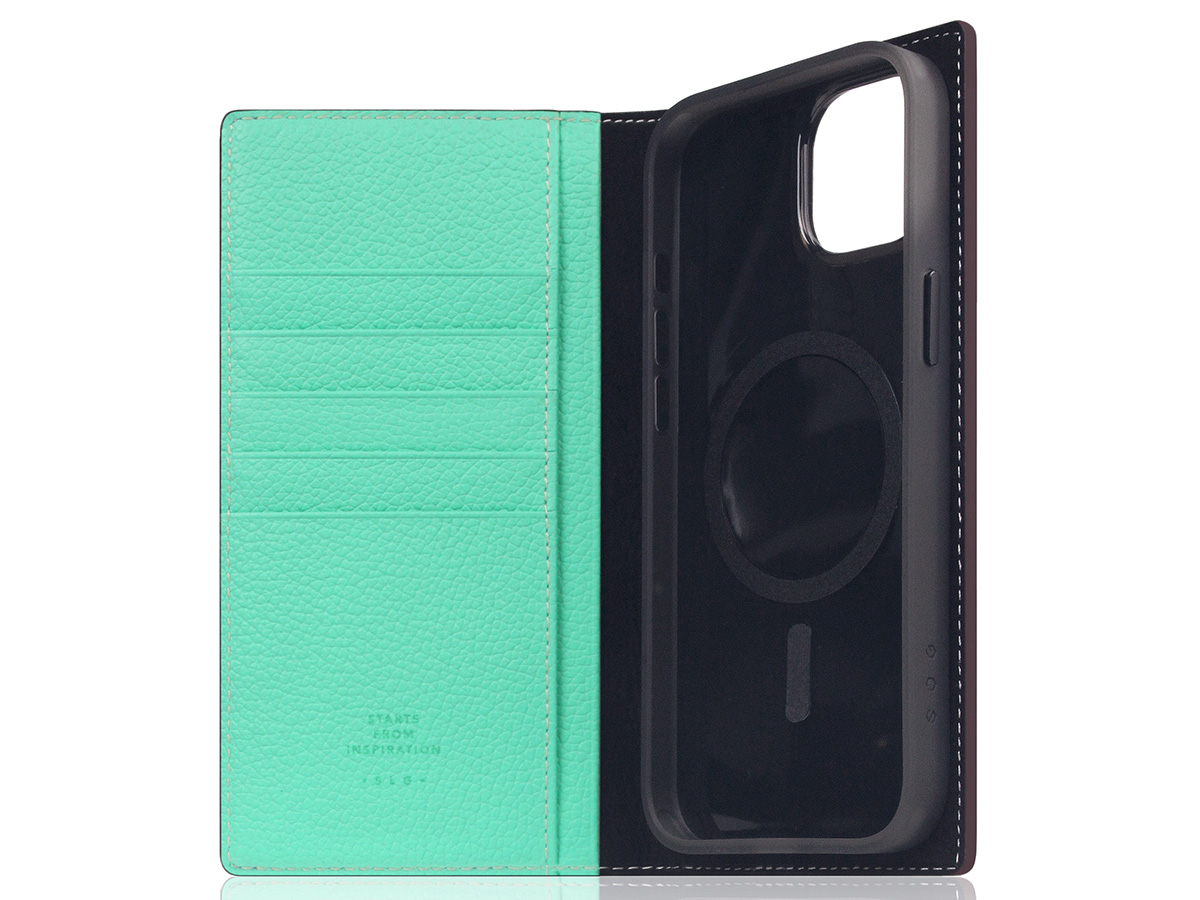 SLG Design D8 2in1 Leather Folio Teal - iPhone 15 Plus hoesje