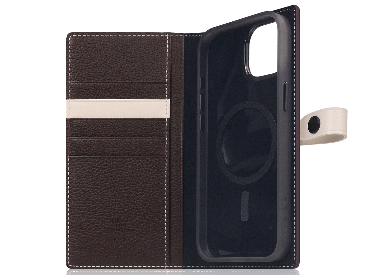 SLG Design D8 Edition 2in1 Leather Folio Brown Cream - iPhone 15 Plus hoesje