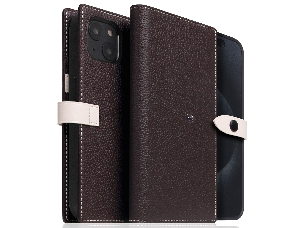 SLG Design D8 Edition 2in1 Leather Folio Brown Cream - iPhone 15 Plus hoesje