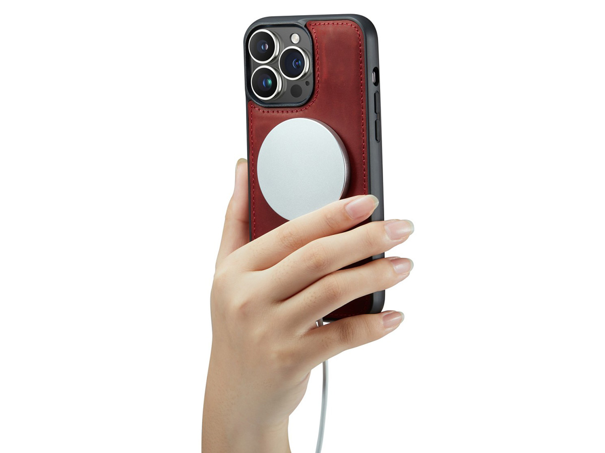 CaseMania 2in1 Magnetic Leather Bookcase Rood - iPhone 15 Pro Hoesje Leer