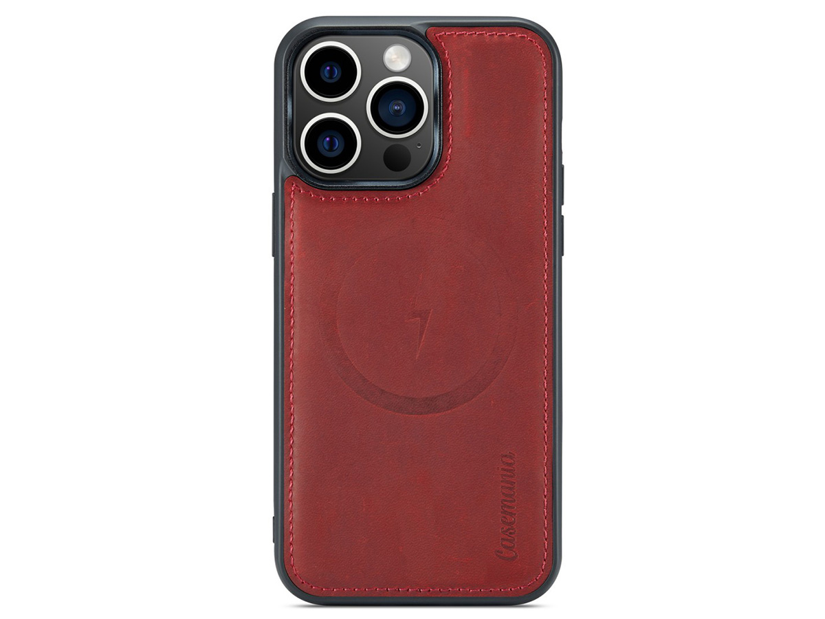 CaseMania 2in1 Magnetic Leather Bookcase Rood - iPhone 15 Pro Hoesje Leer