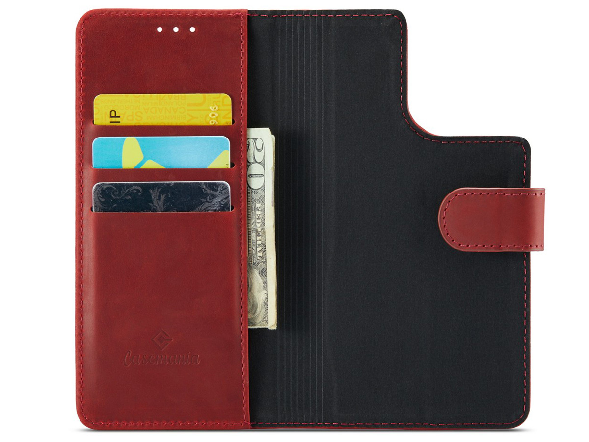 CaseMania 2in1 Magnetic Leather Bookcase Rood - iPhone 15 Pro Hoesje Leer