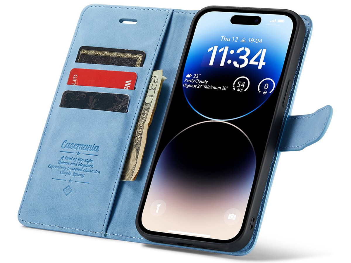 CaseMania 2in1 Magnetic Bookcase Lichtblauw - iPhone 15 Pro Hoesje