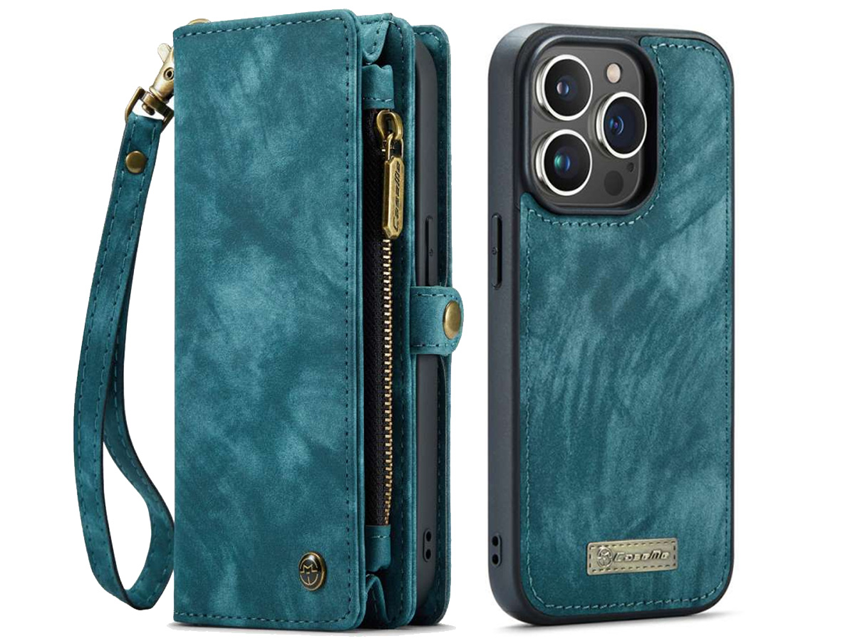 CaseMe 2in1 Wallet Case met Ritsvak Blauw - iPhone 15 Pro Hoesje