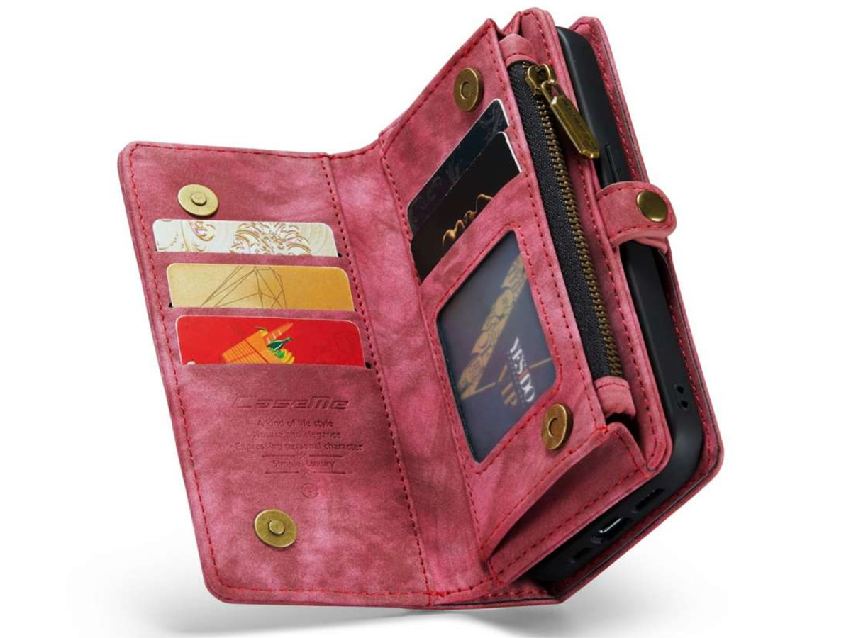 CaseMania 2in1 Wallet Case met Ritsvak Rood - iPhone 15 Pro Hoesje