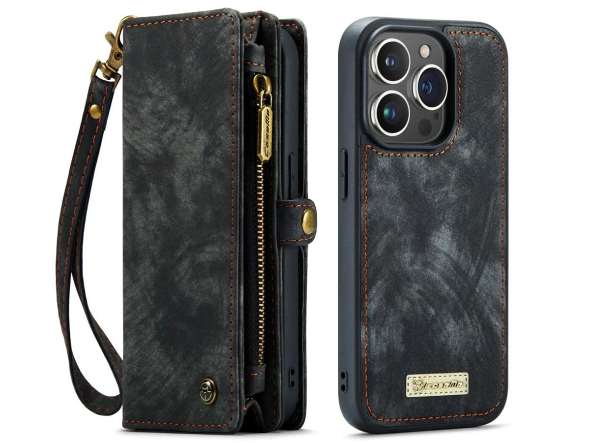 CaseMania 2in1 Wallet Case met Ritsvak Zwart - iPhone 15 Pro Hoesje