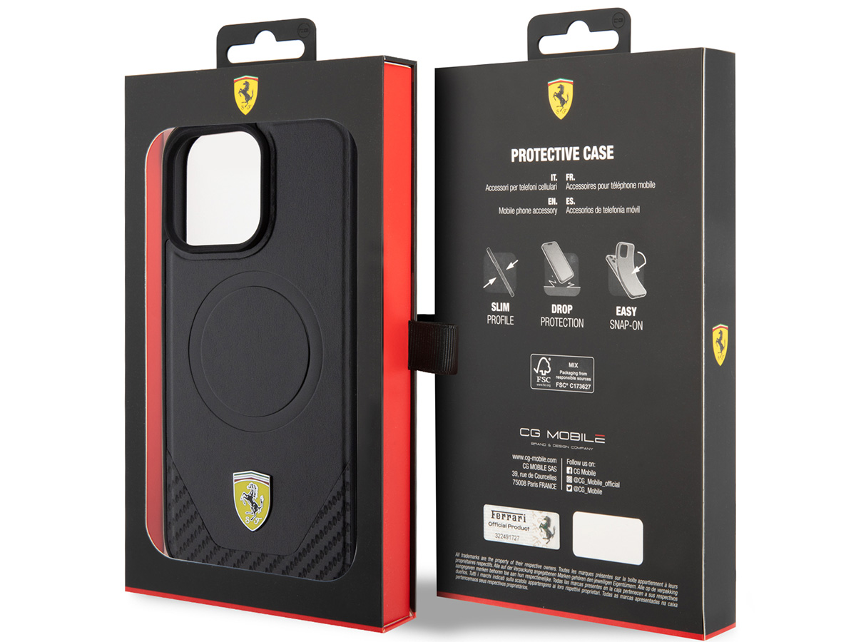 Ferrari Carbon Leather MagSafe Case - iPhone 15 Pro hoesje