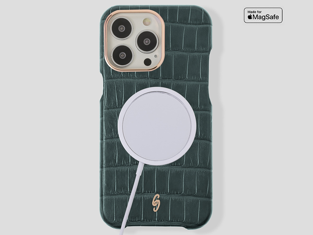 Gatti Classica Alligator Case iPhone 15 Pro hoesje - Green Emerald/Rose Gold