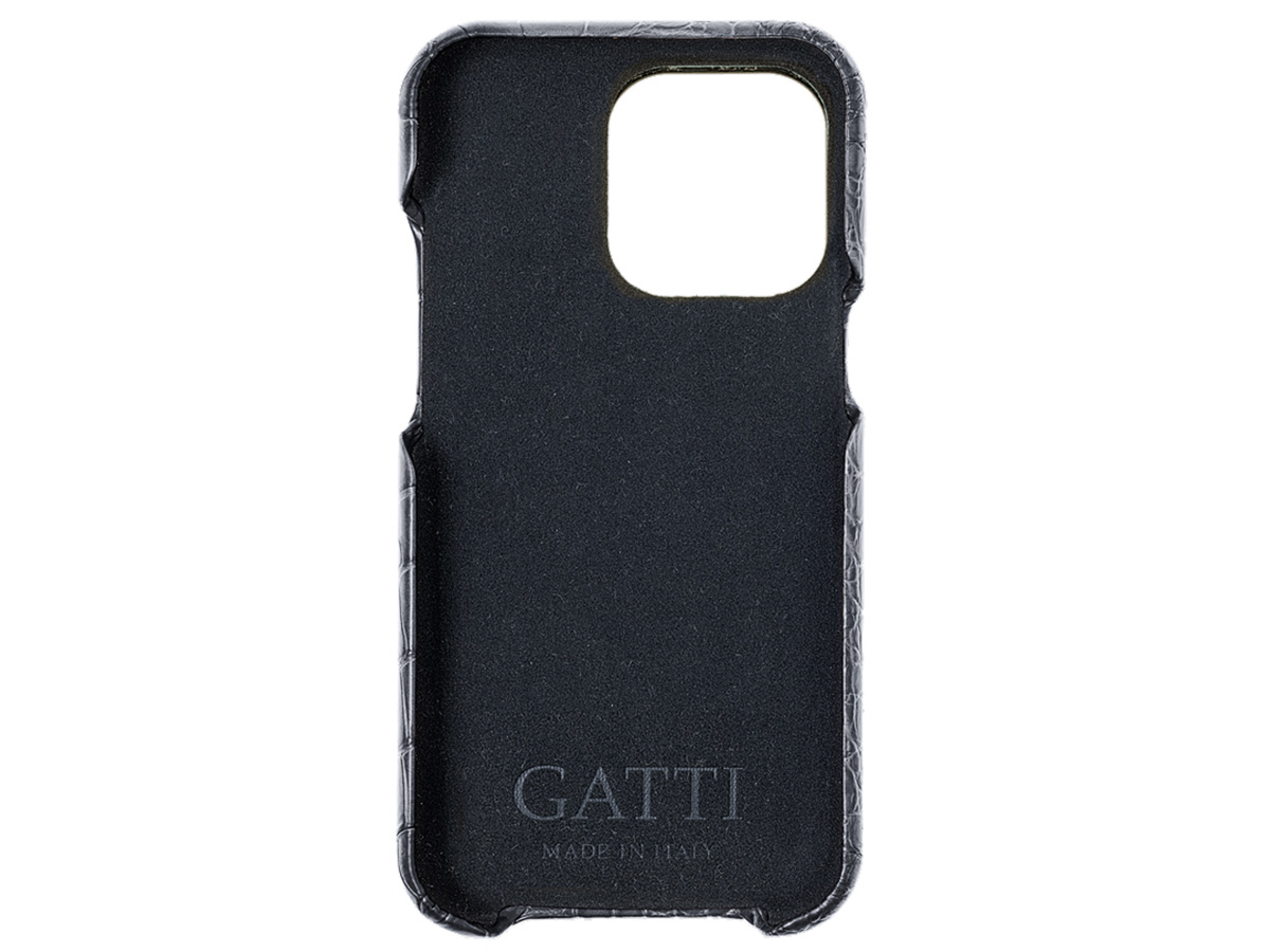 Gatti Classica Alligator Case iPhone 15 Pro hoesje - Jet Black Silver Dust/Gunmetal